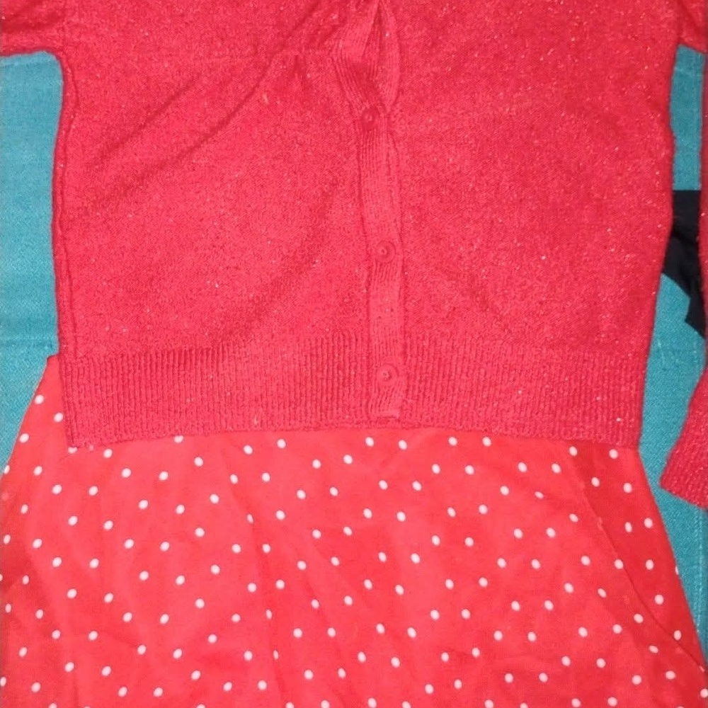 Red Polka Dot Dress with Cardigan